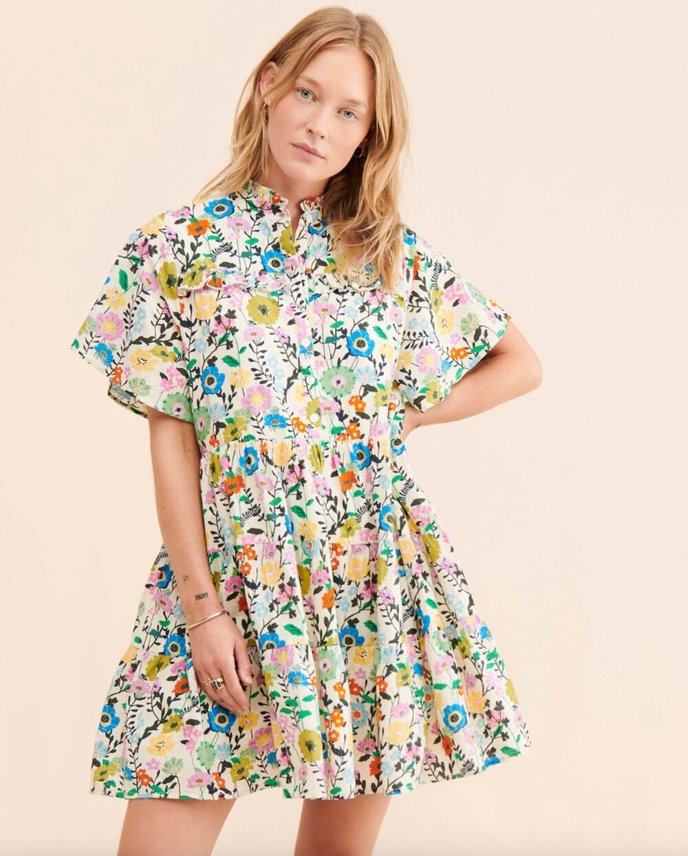 Ro's Garden Vibeka Ruffle Mini Dress Womens Medium